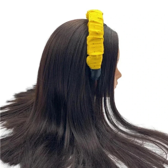 Handcrafted Crown Upcycled Yellow Bowtie Valentino Tie Headband Hair Accessory - Picture 3 of 8